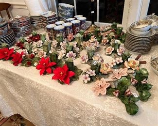 Huge collection of Capodimonte porcelain flowers