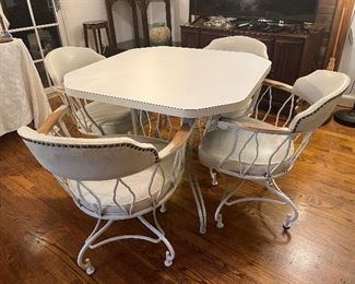 Beautiful indoor upholstered indoor metal chairs with matching kitchenette table