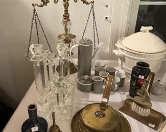 Candlesticks, scales and other decorative items