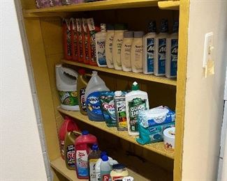 A surplus of body washes, swiffer pads, Orange Glow floor cleaner, mouth wash, & body lotions