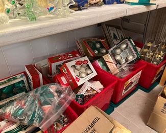 Bins full of xmas bulbs and ornaments