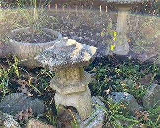 Outdoor concrete pagoda, birdbath & planter