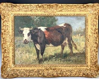 James Desvarreux (1847-1937) "Cow Grazing" Painting