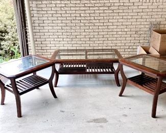 Glass & Wood Finish Coffee Table & End Tables