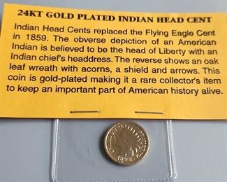 24KT Gold Plated Indian Head Cent