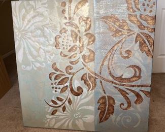 Acrylic Painting Blues Browns Greens Damask