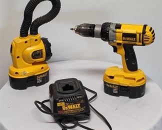 DeWALT 18v Cordless Drill, Charger, Battery, Drill Bits, Rechargeable Flashlight