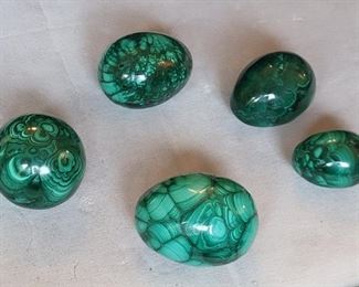 5 Gorgeous Polished Malachite Eggs, 9.2oz Approximate Total Weight