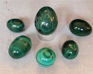 6 Polished Malachite Eggs, 8.4oz Total Weight