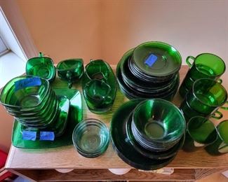 Assorted Vintage Green Glass Dishware