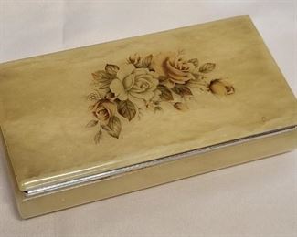 Genuine Alabaster Floral Jewelry Box Handpainted, Italy