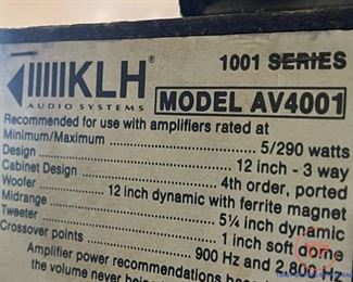 Vintage KLH AV4001 Speakers