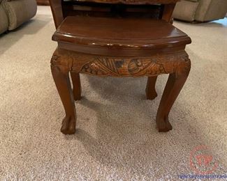 Vintage Chinese Carved Coffee Table with 6 Nesting Stools