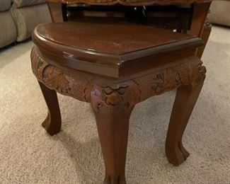 Vintage Chinese Carved Coffee Table with 6 Nesting Stools
