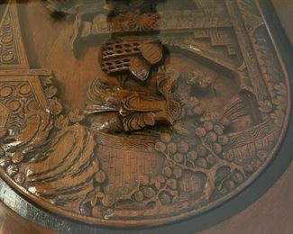 Vintage Chinese Carved Coffee Table with 6 Nesting Stools