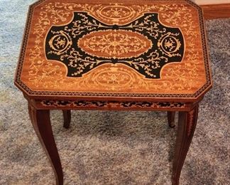 Inlaid Wood Music Box Table
