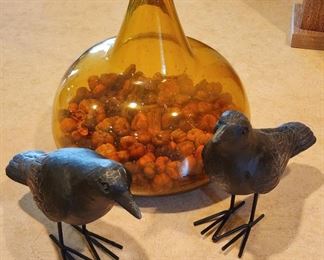 Glass Vase, Crow Statues