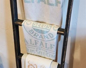 Vintage Feed and Seed Bags, Ladder Decoration