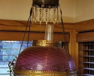 Cranberry  Glass  Hanging Oil Lantern