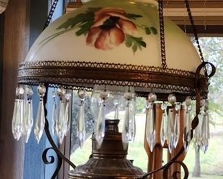Hanging Oil Lamp with Poppies