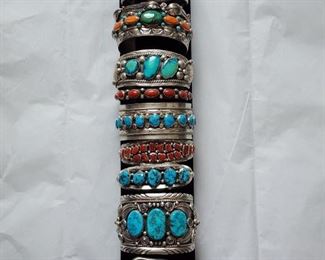 Selection of Native American Cuff Bracelets. Many marked Sterling or Signed.