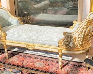 Antique French gilt decorated recamier