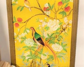 One of pair of hand painted parrot paintings