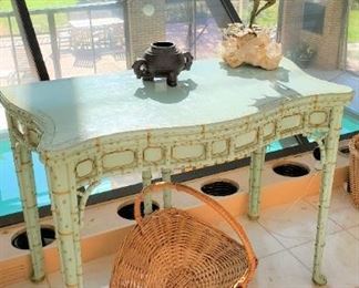 One of pair of painted serpentine shaped card tables