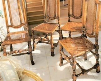 Set of four caned chairs, Spanish foot