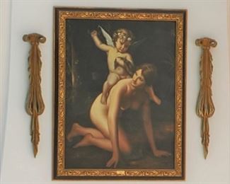 Nude painting in ornate gilt frame.