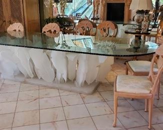 Magnificent custom glass top table “Xanadu” by legendary designer Phyllis Morris. 12 feet long, illuminated base.