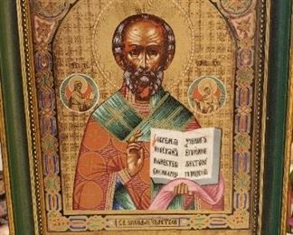 One of three Russian porcelain framed Icons.