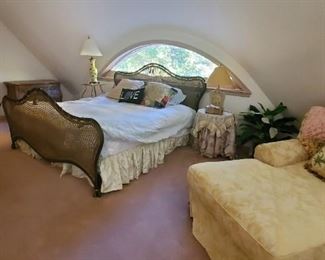 King size bed with Metal and wicker headboard and footboard