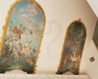 Important pair of large Allegorical cherub oil paintings by Jules Alexandre Grun