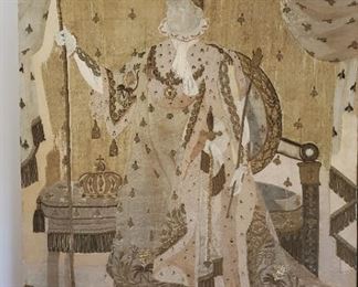 JUST ADDED. Very large antique silk needlework with fine quality detailing. Image of Bonaparte. Size: 86” x 65”