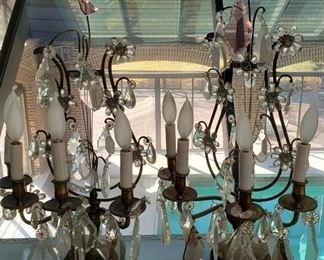 Pair of Brass and Crystal candlelabras