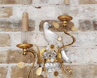 JUST ADDED. Seven Rock Crystal Bird (Bagues style) lighted sconces (electrified). To be sold individually. These will be available for pick up week following the sale once removed by an electrician. Not all will be available to be shown.