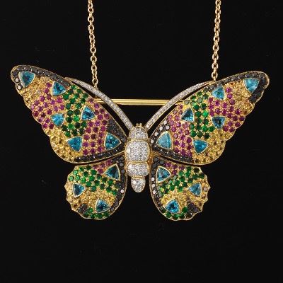  A Multi Gem Set Butterfly Brooch by Eli Frei 