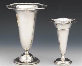 2 Sterling Silver Weighted Trumpet Style Vases