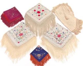 6 Chinese Silk Embroidered Piano Shawls