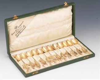 12 German 800 Silver Gold Wash Demitasse Spoons