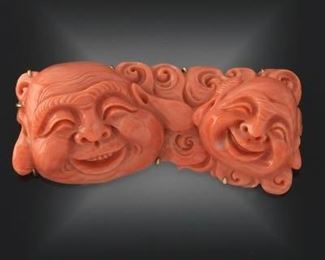 A Carved Coral Branch Brooch 