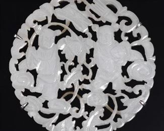 A Chinese Carved White Jade Medallion Brooch 