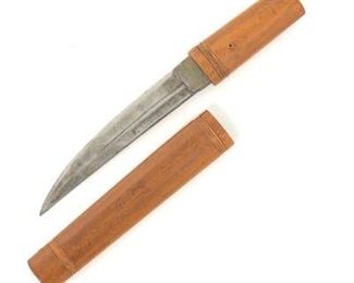 A Japanese Dagger With Wooden Scabbard Handle 