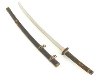A Japanese Sword Sharkskin Scabbard, Signed Blade, Gilt Copper Mounts 
