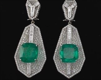 A Pair of 14.58 Carat Emerald and Diamond Earrings, AIG Report 