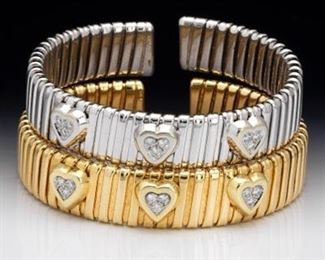 A Pair of 18k Gold and Diamond Tubogas Bracelets 