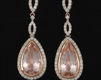 A Pair of 19.82 Carat Morganite and Diamond Pendant Earrings, GGA Report 
