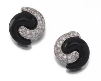 A Pair of Diamond and Onyx Earrings 