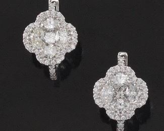 A Pair of Diamond Quatrefoil Earrings 